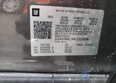 2020 GMC Acadia Slt from USA, damaged, VIN 1GKKNMLS6LZ115236